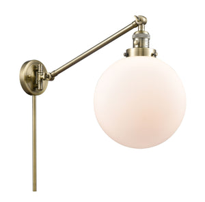 1-Light 10" Beacon Swing Arm With Switch - Globe-Orb Matte White Glass - Choice of Finish And Incandesent Or LED Bulbs