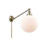 1-Light 12" Beacon Swing Arm With Switch - Globe-Orb Matte White Glass - Choice of Finish And Incandesent Or LED Bulbs