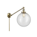 1-Light 12" Antique Brass Swing Arm - Seedy Beacon Glass LED - w/Switch