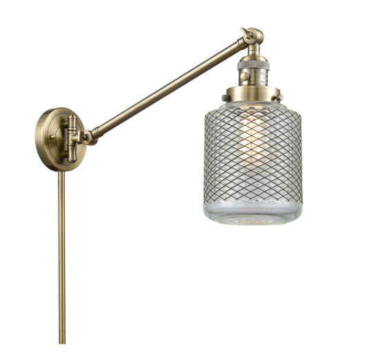 1-Light 6" Stanton Swing Arm With Switch - Cylinder Clear Wire Mesh Glass - Choice of Finish And Incandesent Or LED Bulbs