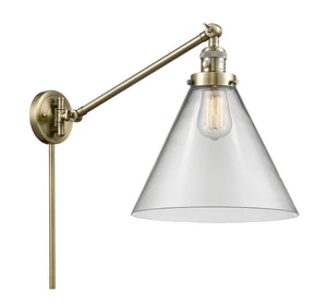 1-Light 12" Cone Swing Arm With Switch - Cone Clear Glass - Choice of Finish And Incandesent Or LED Bulbs