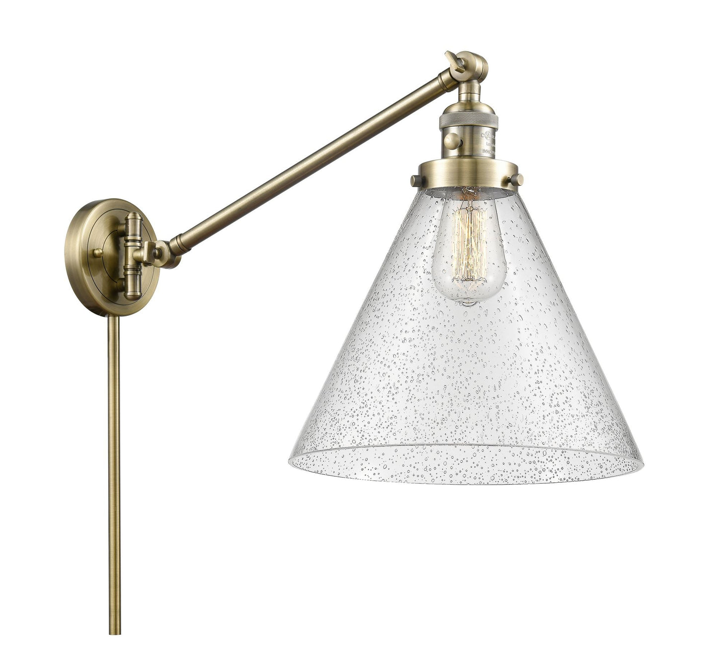 1-Light 12" Cone Swing Arm With Switch - Cone Seedy Glass - Choice of Finish And Incandesent Or LED Bulbs