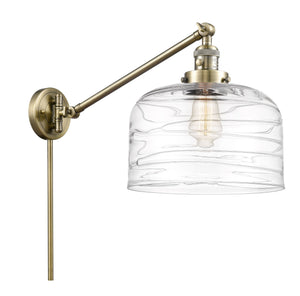 1-Light 12" Bell Swing Arm With Switch - Bell-Urn Clear Deco Swirl Glass - Choice of Finish And Incandesent Or LED Bulbs