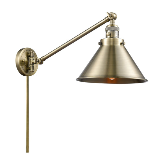 1-Light 10" Antique Brass Swing Arm - Antique Brass Briarcliff Shade - Incandesent Or LED Bulbs