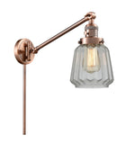 237-AC-G142 1-Light 8" Antique Copper Swing Arm - Clear Chatham Glass - LED Bulb - Dimmensions: 8 x 35 x 25 - Glass Up or Down: Yes