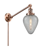 237-AC-G165 1-Light 8" Antique Copper Swing Arm - Clear Crackle Geneseo Glass - LED Bulb - Dimmensions: 8 x 35 x 25 - Glass Up or Down: Yes