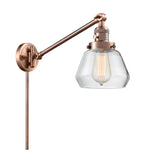 237-AC-G172 1-Light 8" Antique Copper Swing Arm - Clear Fulton Glass - LED Bulb - Dimmensions: 8 x 35 x 25 - Glass Up or Down: Yes