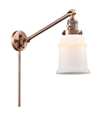 237-AC-G181 1-Light 8" Antique Copper Swing Arm - Matte White Canton Glass - LED Bulb - Dimmensions: 8 x 18 x 25 - Glass Up or Down: Yes