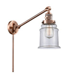237-AC-G182 1-Light 8" Antique Copper Swing Arm - Clear Canton Glass - LED Bulb - Dimmensions: 8 x 35 x 25 - Glass Up or Down: Yes