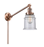 237-AC-G184 1-Light 8" Antique Copper Swing Arm - Seedy Canton Glass - LED Bulb - Dimmensions: 8 x 35 x 25 - Glass Up or Down: Yes