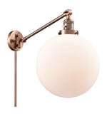 237-AC-G201-12 1-Light 12" Antique Copper Swing Arm - Matte White Cased Beacon Glass - LED Bulb - Dimmensions: 12 x 20 x 16 - Glass Up or Down: Yes