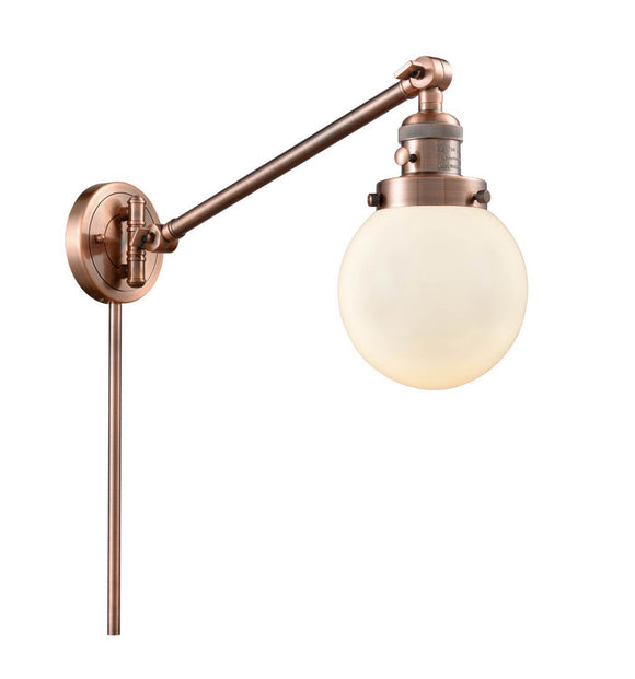 Antique Copper Beacon 1 Light 6 inch Swing Arm - Matte White Cased Beacon Glass - Vintage Dimmable Bulb Included