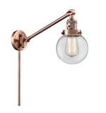 237-AC-G202-6 1-Light 6" Antique Copper Swing Arm - Clear Beacon Glass - LED Bulb - Dimmensions: 6 x 21 x 25 - Glass Up or Down: Yes