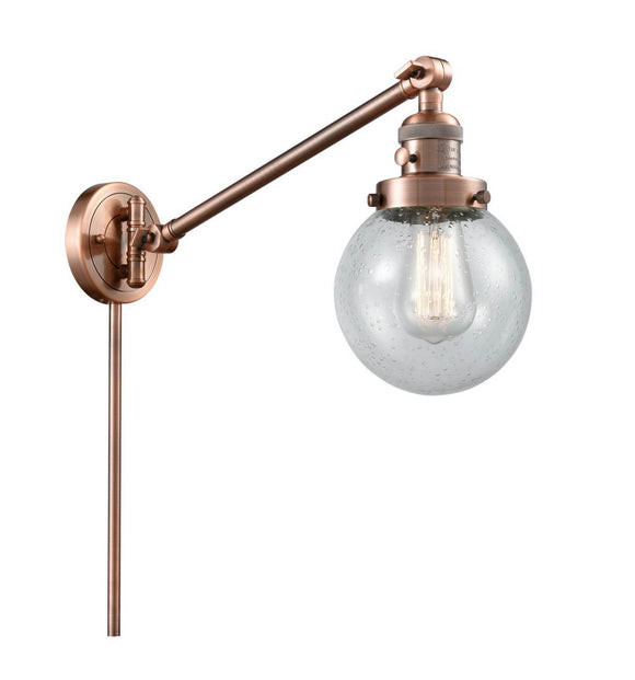 Antique Copper Beacon 1 Light 6 inch Swing Arm - Seedy Beacon Glass - Vintage Dimmable Bulb Included