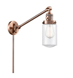 237-AC-G312 1-Light 4.5" Antique Copper Swing Arm - Clear Dover Glass - LED Bulb - Dimmensions: 4.5 x 30 x 25.75 - Glass Up or Down: Yes