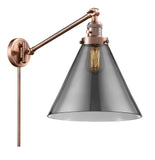 237-AC-G43-L 1-Light 12" Antique Copper Swing Arm - Plated Smoke Cone 12" Glass - LED Bulb - Dimmensions: 12 x 16 x 16 - Glass Up or Down: Yes
