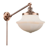 237-AC-G541 1-Light 11.75" Antique Copper Swing Arm - Matte White Cased Large Oxford Glass - LED Bulb - Dimmensions: 11.75 x 20 x 13 - Glass Up or Down: Yes