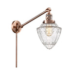 237-AC-G664-7 1-Light 7" Antique Copper Swing Arm - Seedy Small Bullet Glass - LED Bulb - Dimmensions: 7 x 19.5 x 15.75 - Glass Up or Down: Yes
