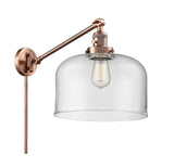 237-AC-G72-L 1-Light 12" Antique Copper Swing Arm - Clear X-Large Bell Glass - LED Bulb - Dimmensions: 12 x 12 x 13 - Glass Up or Down: Yes