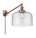 237-AC-G74-L 1-Light 12" Antique Copper Swing Arm - Seedy X-Large Bell Glass - LED Bulb - Dimmensions: 12 x 12 x 13 - Glass Up or Down: Yes
