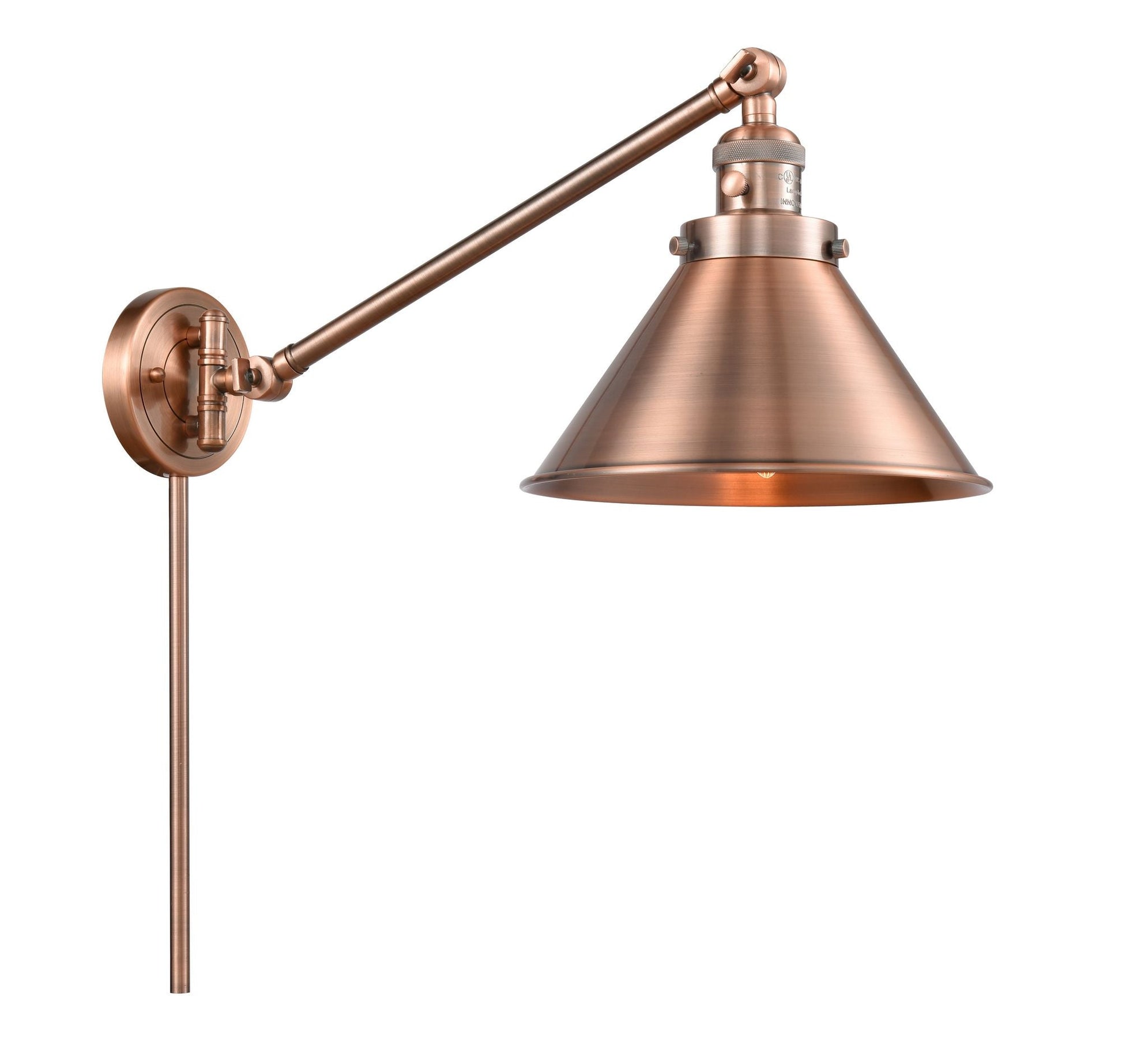 1-Light 10" Antique Copper Swing Arm - Antique Copper Briarcliff Shade - Incandesent Or LED Bulbs