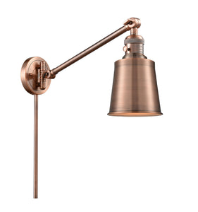 1-Light 8" Antique Copper Addison Swing Arm With Switch - Cone Antique Copper Glass - Incandesent Or LED Bulbs