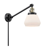 237-BAB-G171 1-Light 8" Black Antique Brass Swing Arm - Matte White Cased Fulton Glass - LED Bulb - Dimmensions: 8 x 35 x 25 - Glass Up or Down: Yes