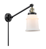 237-BAB-G181 1-Light 8" Black Antique Brass Swing Arm - Matte White Canton Glass - LED Bulb - Dimmensions: 8 x 18 x 25 - Glass Up or Down: Yes