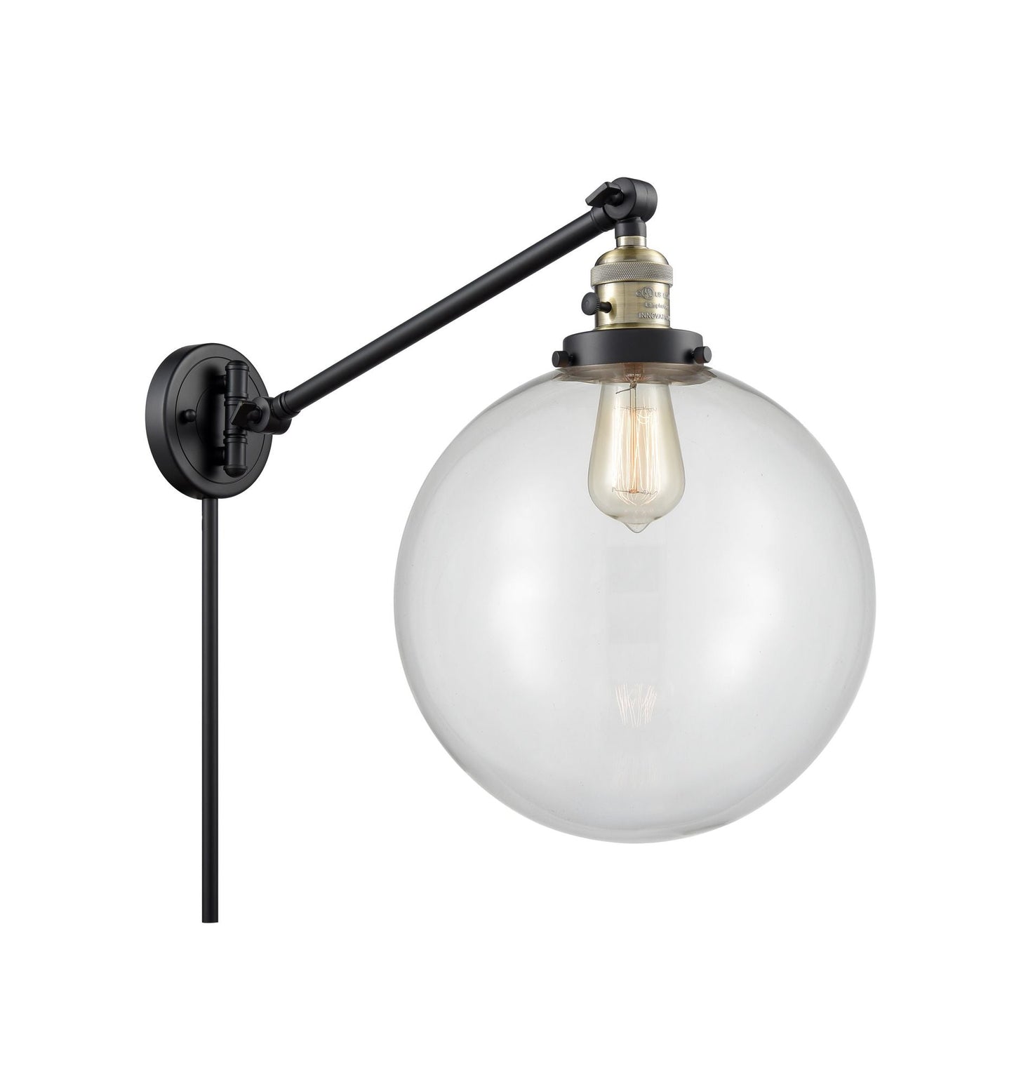 237-BAB-G202-12 1-Light 12" Black Antique Brass Swing Arm - Clear Beacon Glass - LED Bulb - Dimmensions: 12 x 20 x 16 - Glass Up or Down: Yes