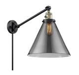 237-BAB-G43-L 1-Light 12" Black Antique Brass Swing Arm - Plated Smoke Cone 12" Glass - LED Bulb - Dimmensions: 12 x 16 x 16 - Glass Up or Down: Yes