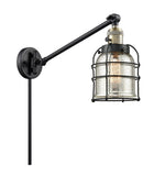 1-Light 8" Black Antique Brass Swing Arm - Silver Plated Mercury Small Bell Cage Glass LED - w/Switch
