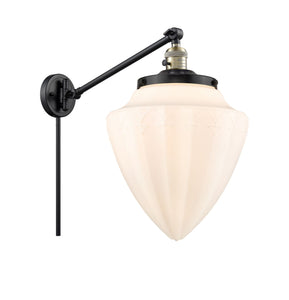 237-BAB-G661-12 1-Light 12" Black Antique Brass Swing Arm - Matte White Cased Large Bullet Glass - LED Bulb - Dimmensions: 12 x 22 x 17.75 - Glass Up or Down: Yes
