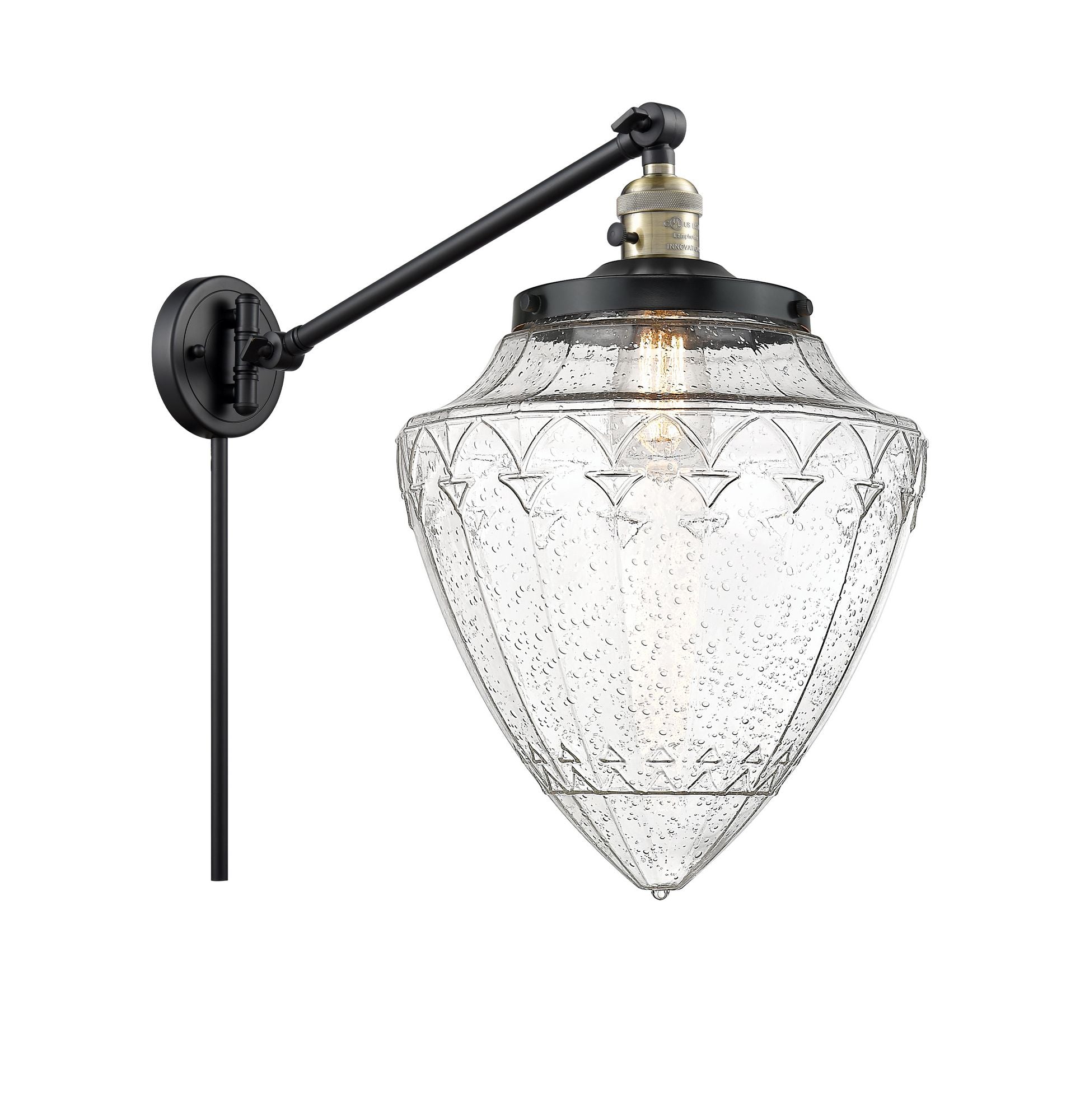 237-BAB-G664-12 1-Light 12" Black Antique Brass Swing Arm - Seedy Large Bullet Glass - LED Bulb - Dimmensions: 12 x 22 x 17.75 - Glass Up or Down: Yes