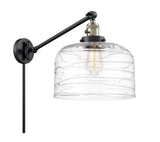 237-BAB-G713-L 1-Light 12" Black Antique Brass Swing Arm - Clear Deco Swirl X-Large Bell Glass - LED Bulb - Dimmensions: 12 x 12 x 13 - Glass Up or Down: Yes