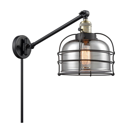 1-Light 8" Bell Cage Swing Arm With Switch - Bell-Urn Plated Smoke Glass - Choice of Finish And Incandesent Or LED Bulbs