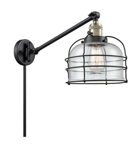 1-Light 8" Bell Cage Swing Arm With Switch - Bell-Urn Seedy Glass - Choice of Finish And Incandesent Or LED Bulbs