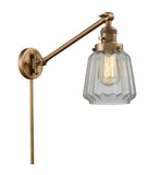 237-BB-G142 1-Light 8" Brushed Brass Swing Arm - Clear Chatham Glass - LED Bulb - Dimmensions: 8 x 35 x 25 - Glass Up or Down: Yes