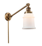 237-BB-G181 1-Light 8" Brushed Brass Swing Arm - Matte White Canton Glass - LED Bulb - Dimmensions: 8 x 18 x 25 - Glass Up or Down: Yes
