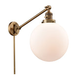 237-BB-G201-10 1-Light 10" Brushed Brass Swing Arm - Matte White Cased Beacon Glass - LED Bulb - Dimmensions: 10 x 18 x 14 - Glass Up or Down: Yes