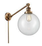 237-BB-G202-10 1-Light 10" Brushed Brass Swing Arm - Clear Beacon Glass - LED Bulb - Dimmensions: 10 x 18 x 14 - Glass Up or Down: Yes
