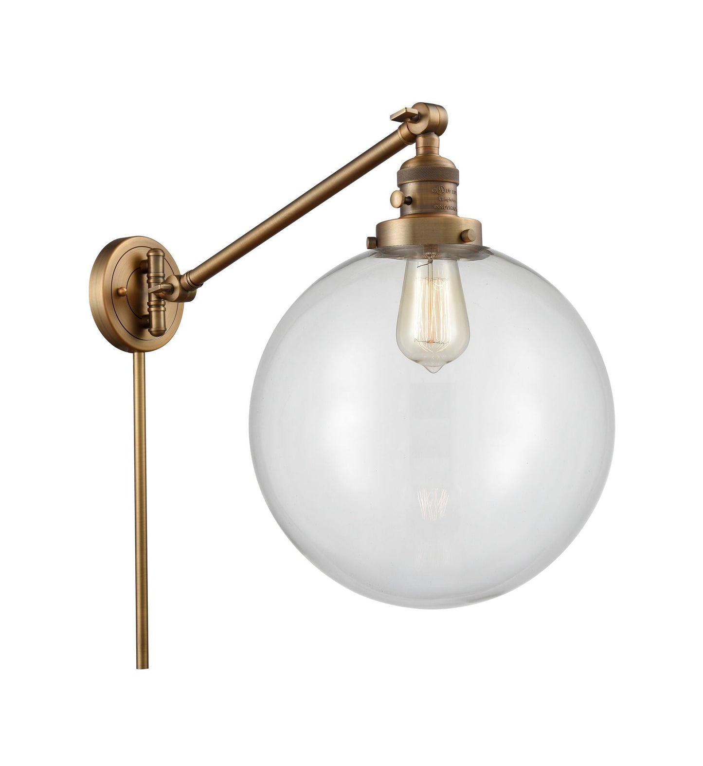 237-BB-G202-12 1-Light 12" Brushed Brass Swing Arm - Clear Beacon Glass - LED Bulb - Dimmensions: 12 x 20 x 16 - Glass Up or Down: Yes