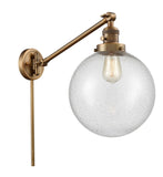 237-BB-G204-10 1-Light 10" Brushed Brass Swing Arm - Seedy Beacon Glass - LED Bulb - Dimmensions: 10 x 18 x 14 - Glass Up or Down: Yes