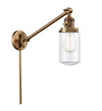 237-BB-G312 1-Light 4.5" Brushed Brass Swing Arm - Clear Dover Glass - LED Bulb - Dimmensions: 4.5 x 30 x 25.75 - Glass Up or Down: Yes