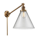 237-BB-G42-L 1-Light 12" Brushed Brass Swing Arm - Clear Cone 12" Glass - LED Bulb - Dimmensions: 12 x 16 x 16 - Glass Up or Down: Yes