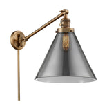 237-BB-G43-L 1-Light 12" Brushed Brass Swing Arm - Plated Smoke Cone 12" Glass - LED Bulb - Dimmensions: 12 x 16 x 16 - Glass Up or Down: Yes