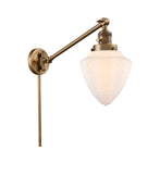 237-BB-G661-7 1-Light 7" Brushed Brass Swing Arm - Matte White Cased Small Bullet Glass - LED Bulb - Dimmensions: 7 x 19.5 x 15.75 - Glass Up or Down: Yes
