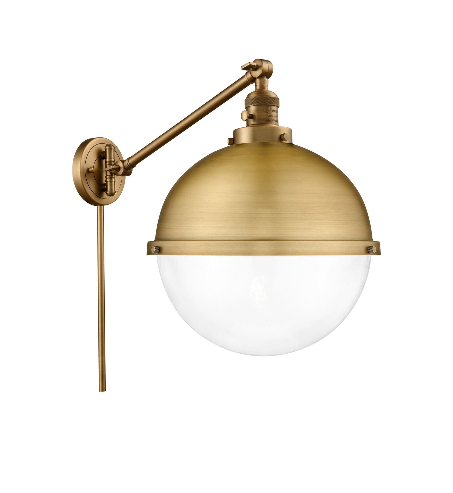 237-BB-HFS-122-BB 1-Light 12.875" Brushed Brass Swing Arm - Clear Hampden Glass - LED Bulb - Dimmensions: 12.875 x 22.4375 x 17.25 - Glass Up or Down: Yes
