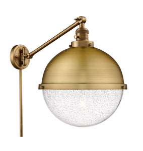 1-Light 12.875" Brushed Brass Swing Arm - Seedy Hampden Glass - Incandesent Or LED Bulbs