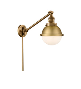 237-BB-HFS-61-BB 1-Light 7.25" Brushed Brass Swing Arm - Matte White Hampden Glass - LED Bulb - Dimmensions: 7.25 x 19.625 x 11 - Glass Up or Down: Yes
