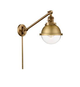 237-BB-HFS-62-BB 1-Light 7.25" Brushed Brass Swing Arm - Clear Hampden Glass - LED Bulb - Dimmensions: 7.25 x 19.625 x 11 - Glass Up or Down: Yes